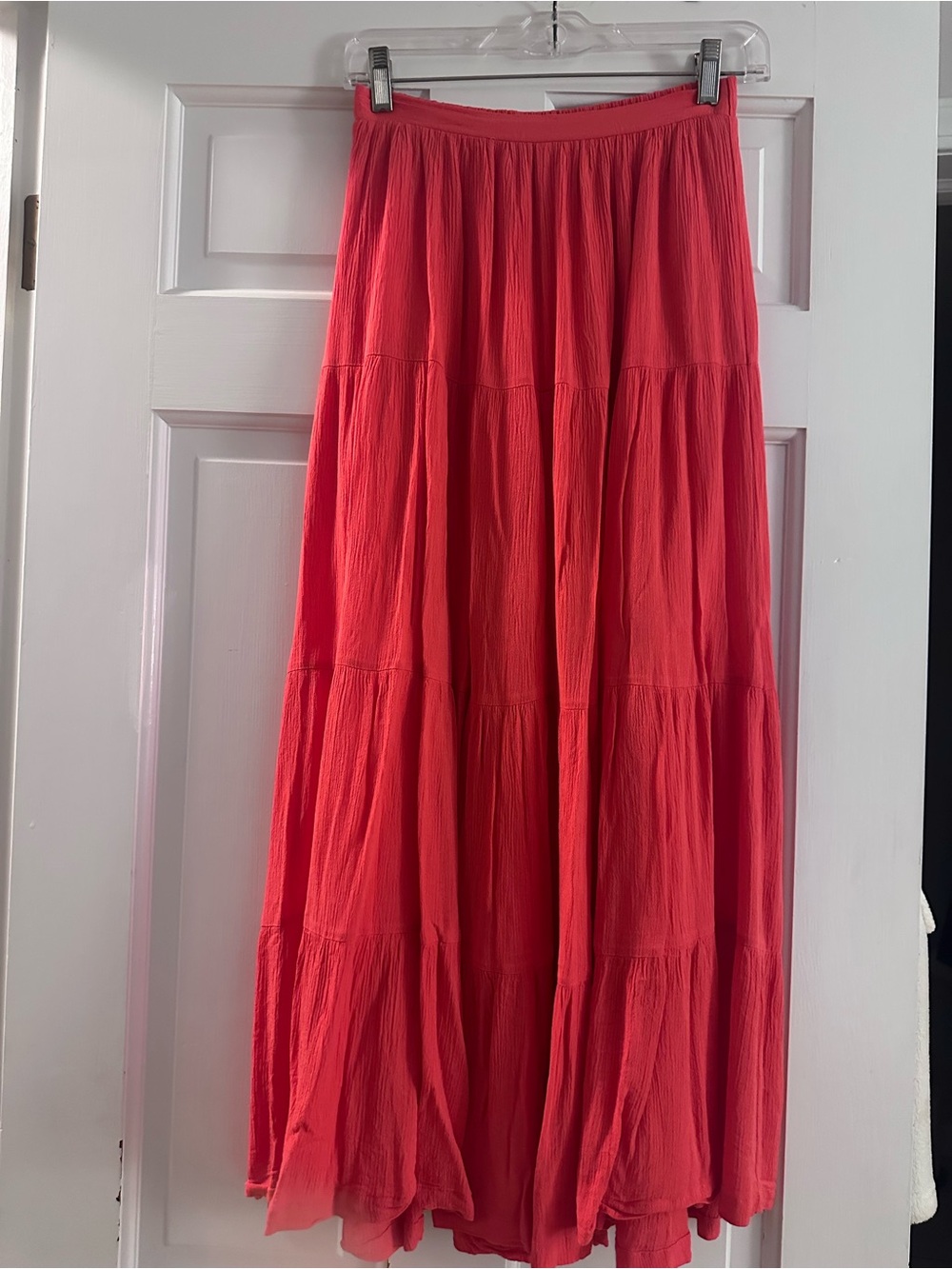 Z Supply Coral-Red Tiered Maxi Skirt